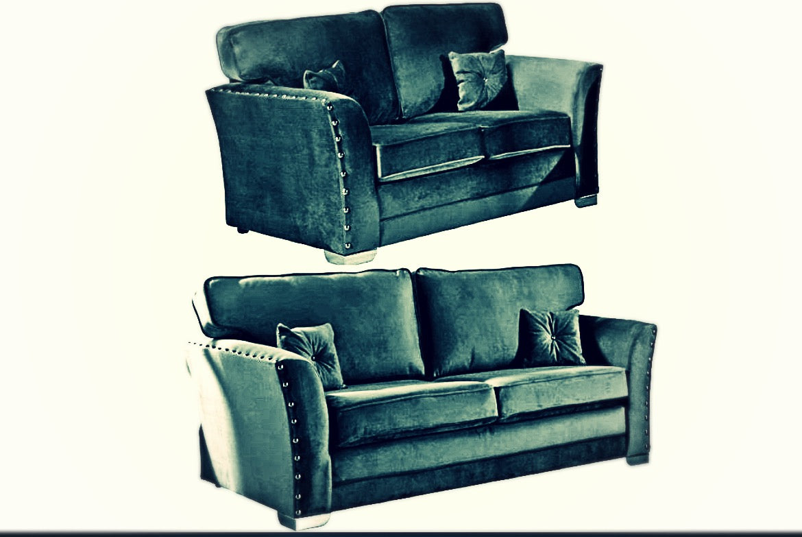 Plush Velvet 3+2 Seater Sofa Set GREY-BLACK -GREEN-BLUE-MUSTARD
