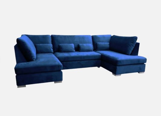 Blue Plush Velvet U Shape Sofa