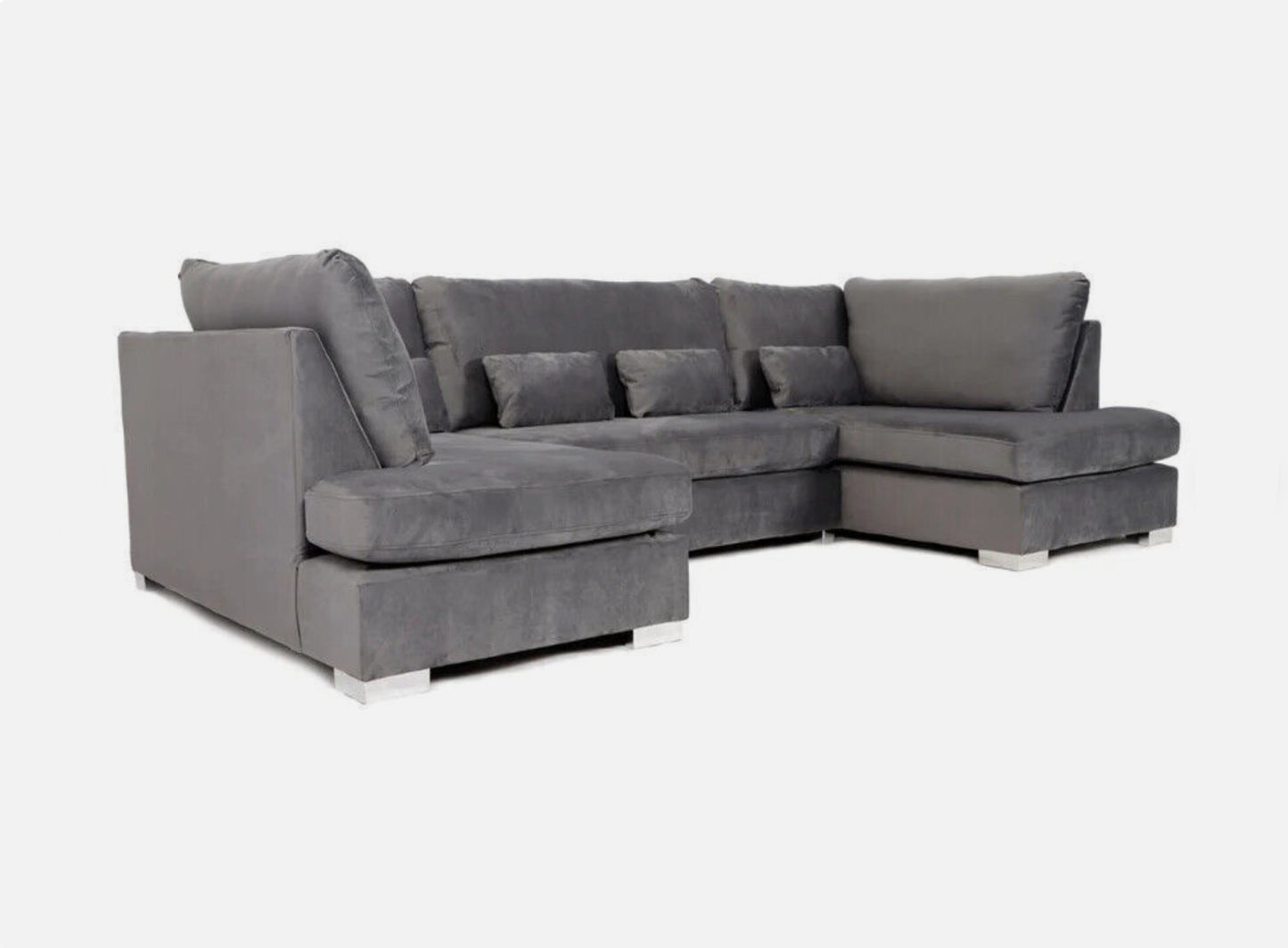 Grey Plush Velvet U Shape Sofa