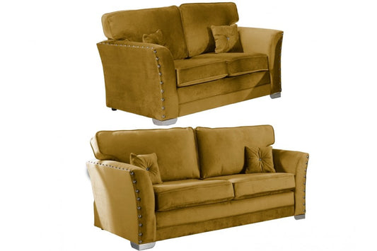 Plush Velvet 3+2 Seater Sofa Set  GREY-BLACK -GREEN-BLUE-MUSTARD