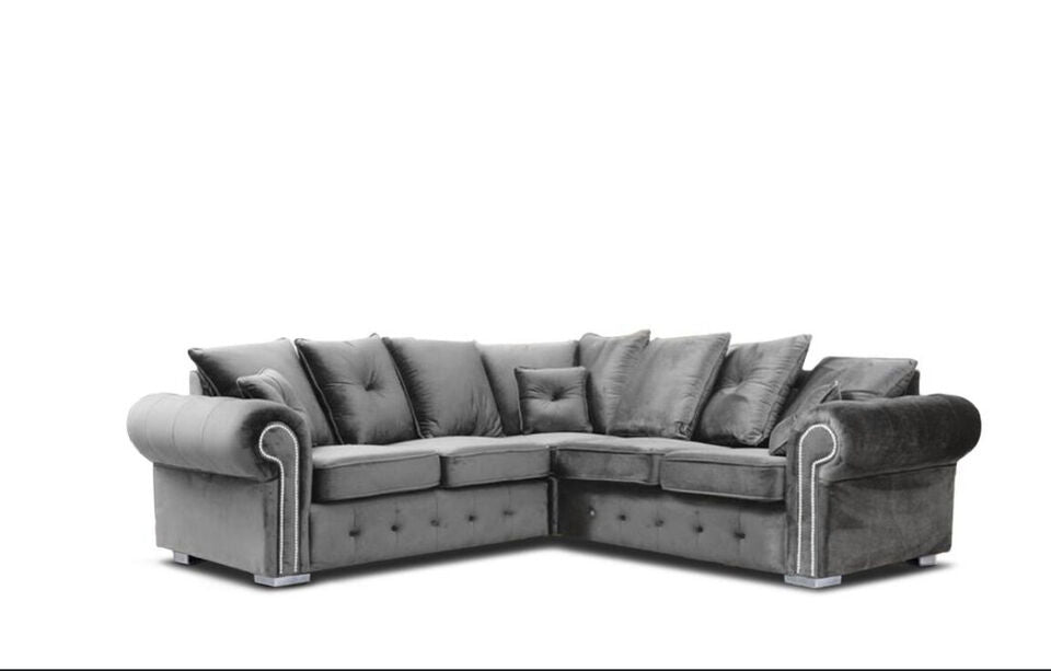 Olympia Plush Velvet Fabric Sofa Suite black & grey