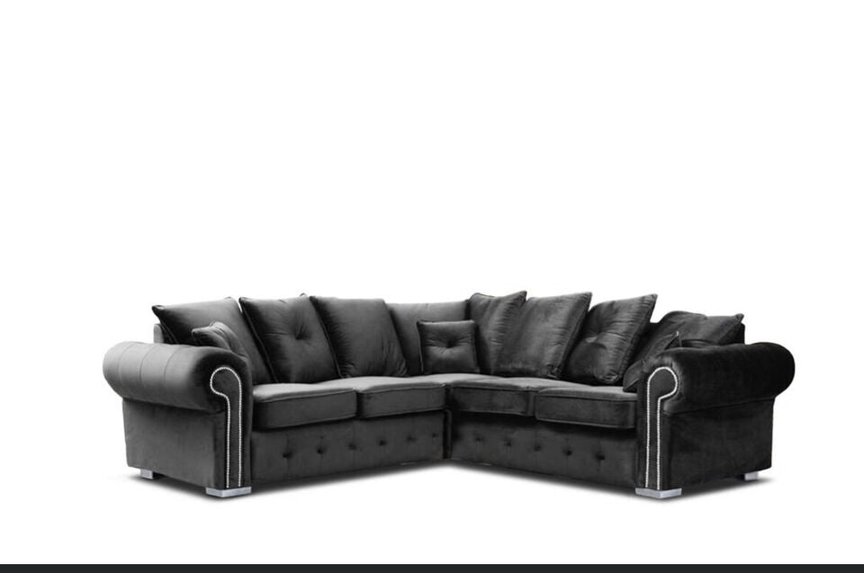 Olympia Plush Velvet Fabric Sofa Suite black & grey