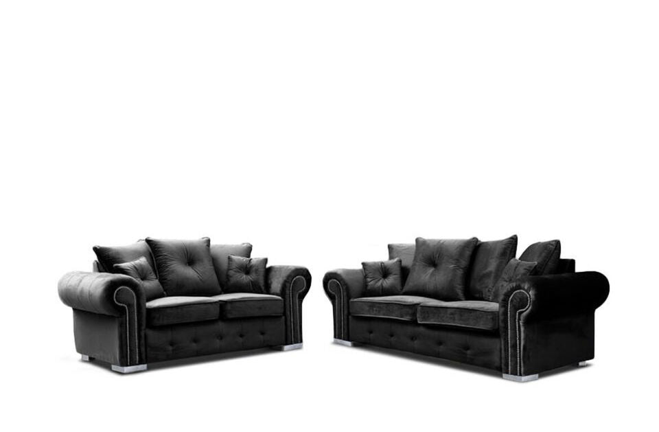 Olympia Plush Velvet Fabric Sofa Suite black & grey