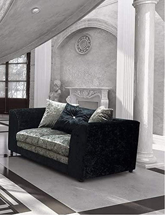 Bella Crushed Velvet Sofa Black & Silver