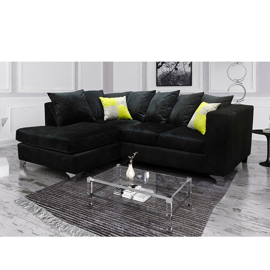 Black Plush Velvet Corner Sofa