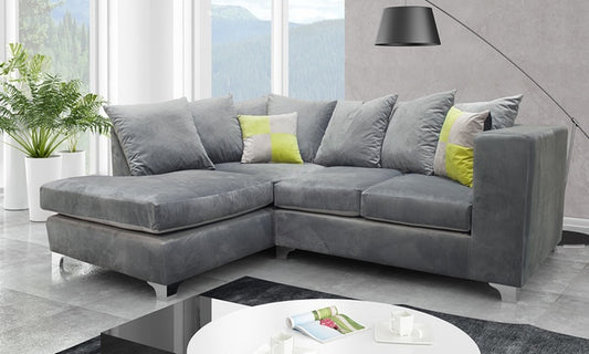 Grey Plush Velvet Corner Sofa