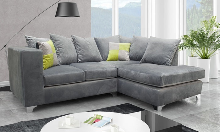 Grey Plush Velvet Corner Sofa