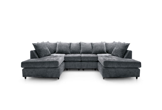 Chenille Fabric U Shape Sofa Dark Grey