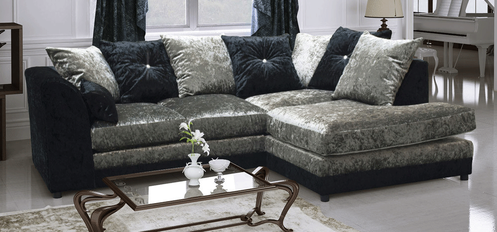 Bella Crushed Velvet Sofa Black & Silver