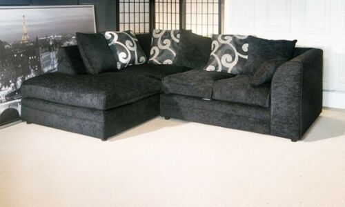 Black Zina Chenille Fabric Corner Sofa